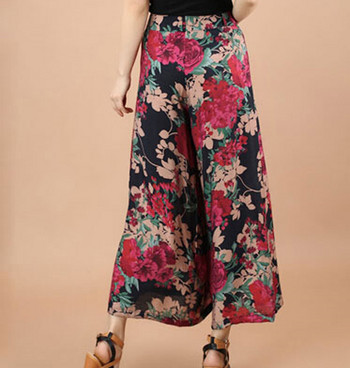 Plus size Summer Women Print Μοτίβο λουλουδιών Φαρδύ πόδι Φαρδύ λινό φόρεμα Παντελόνι Γυναικείο casual φούστα Παντελόνι Capris Culottes N597