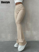 Shestyle rievotas adītas bikses sievietēm izdilis rudens šauri ar augstu vidukli Eleganta tekstūra Visa atbilst ikdienišķa ķermeņa forma apakšā Mode