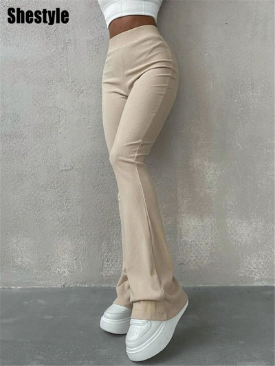 Shestyle rievotas adītas bikses sievietēm izdilis rudens šauri ar augstu vidukli Eleganta tekstūra Visa atbilst ikdienišķa ķermeņa forma apakšā Mode