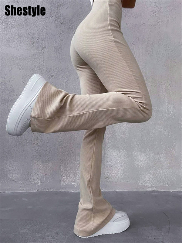 Shestyle rievotas adītas bikses sievietēm izdilis rudens šauri ar augstu vidukli Eleganta tekstūra Visa atbilst ikdienišķa ķermeņa forma apakšā Mode