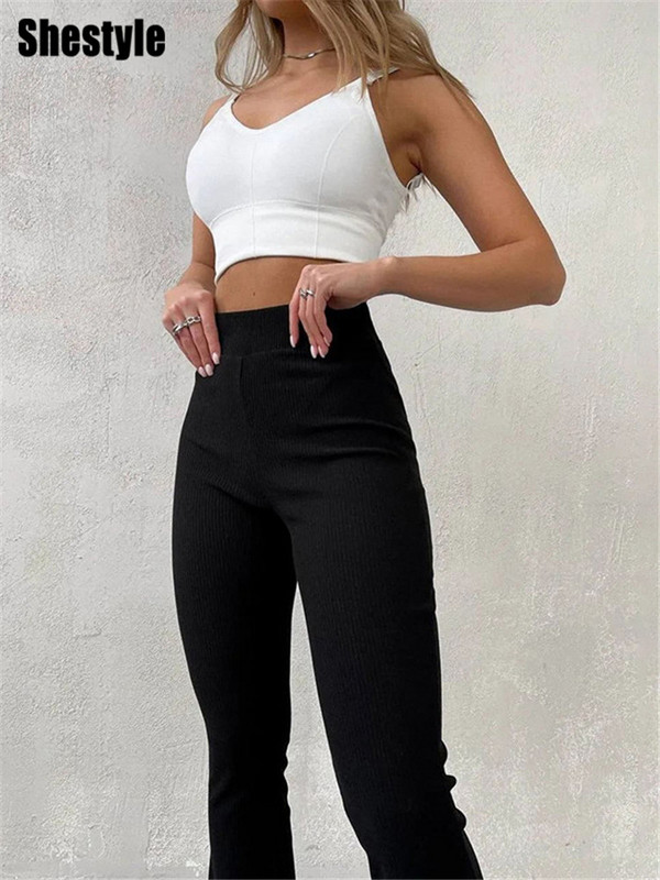 Shestyle rievotas adītas bikses sievietēm izdilis rudens šauri ar augstu vidukli Eleganta tekstūra Visa atbilst ikdienišķa ķermeņa forma apakšā Mode