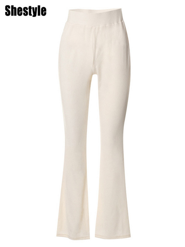 Shestyle rievotas adītas bikses sievietēm izdilis rudens šauri ar augstu vidukli Eleganta tekstūra Visa atbilst ikdienišķa ķermeņa forma apakšā Mode