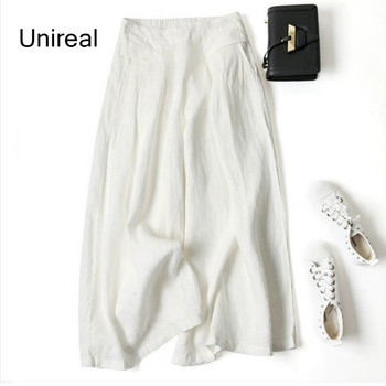 Unireal 2022, καλοκαιρινό φθινόπωρο, λινό γυναικείο παντελόνι Culottes Ψηλόμεσο μαύρο λευκό ελαστικό, καθημερινό κομμένο παντελόνι