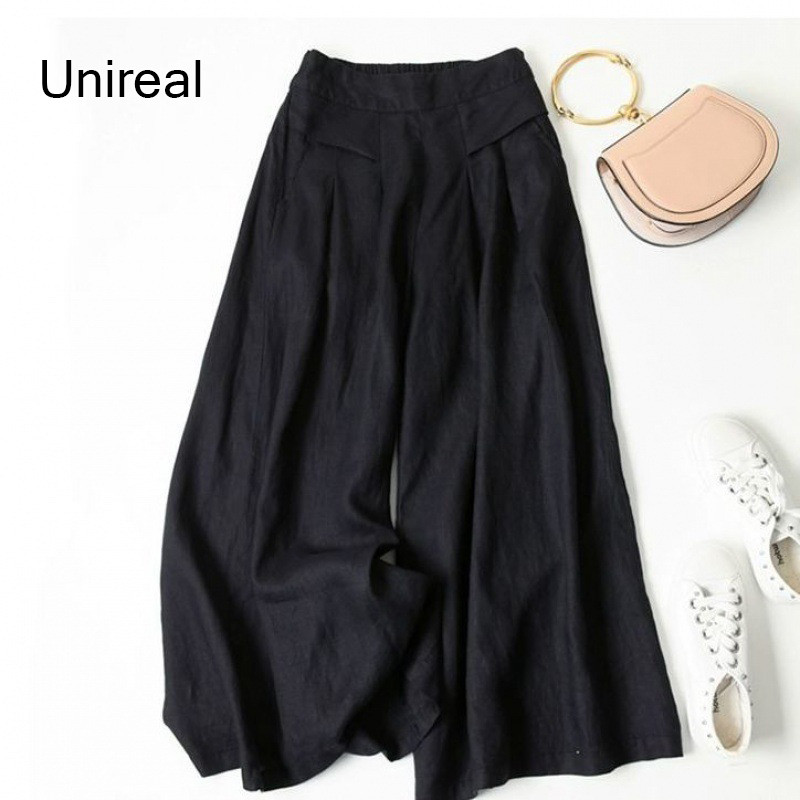 Unireal, 2022. gada vasaras rudens sievietēm, lina bikses, kas ir ar augstu vidukli, melns, balts, elastīgas, ikdienas apgrieztas bikses