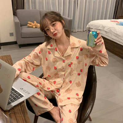 Kockás alkalmi pizsamagarnitúrák Női egysoros Ins Japán Lehúzható galléros hálóruha Tavaszi őszi rugalmas derékruha Új Mujer