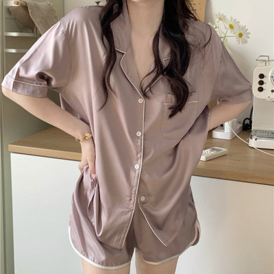 Divdaļīgs sieviešu komplekts pavasara vasaras pidžamas ar īsām piedurknēm sievietēm Zīda modes guļamveļa ziedu putnu apdruka Seksīgs satīna pidžamas komplekts