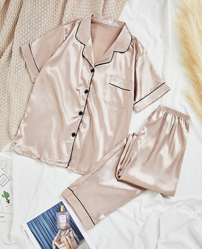 Γυναικεία Σετ Πυτζάμες Σατέν Πάρτυ Γυναικεία 2 τεμάχια πιτζάμες Κοντομάνικα Casual Σετ Πιτζάμες Άνοιξη Καλοκαίρι Σετ Πυτζάμες Μεταξωτό Σετ Πυτζάμες