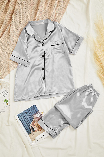 Γυναικεία Σετ Πυτζάμες Σατέν Πάρτυ Γυναικεία 2 τεμάχια πιτζάμες Κοντομάνικα Casual Σετ Πιτζάμες Άνοιξη Καλοκαίρι Σετ Πυτζάμες Μεταξωτό Σετ Πυτζάμες