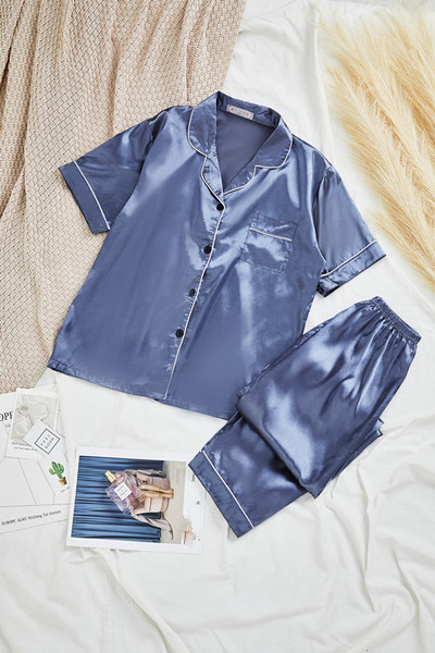 Γυναικεία Σετ Πυτζάμες Σατέν Πάρτυ Γυναικεία 2 τεμάχια πιτζάμες Κοντομάνικα Casual Σετ Πιτζάμες Άνοιξη Καλοκαίρι Σετ Πυτζάμες Μεταξωτό Σετ Πυτζάμες