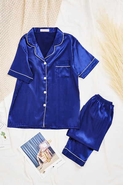 Γυναικεία Σετ Πυτζάμες Σατέν Πάρτυ Γυναικεία 2 τεμάχια πιτζάμες Κοντομάνικα Casual Σετ Πιτζάμες Άνοιξη Καλοκαίρι Σετ Πυτζάμες Μεταξωτό Σετ Πυτζάμες