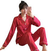 Új otthoni ruhák lányoknak tömör hosszú pizsamák lehúzható galléros női hálóruha fehérnemű női selyem pizsama szett 4XL 5XL