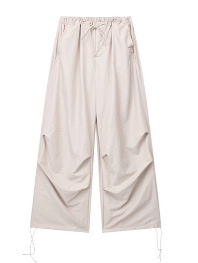 TRAF Sieviešu Modes Sānu kabatas Plisētas Izpletņa Bikses Vintage Augsts Elastīgs Viduklis Ar Savelkamām Auklām Sieviešu bikses Mujer