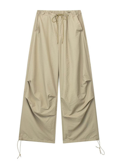 TRAF Sieviešu Modes Sānu kabatas Plisētas Izpletņa Bikses Vintage Augsts Elastīgs Viduklis Ar Savelkamām Auklām Sieviešu bikses Mujer