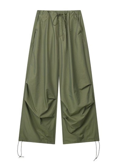 TRAF Sieviešu Modes Sānu kabatas Plisētas Izpletņa Bikses Vintage Augsts Elastīgs Viduklis Ar Savelkamām Auklām Sieviešu bikses Mujer