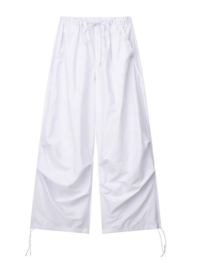 TRAF Sieviešu Modes Sānu kabatas Plisētas Izpletņa Bikses Vintage Augsts Elastīgs Viduklis Ar Savelkamām Auklām Sieviešu bikses Mujer