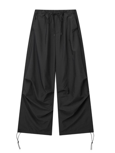 TRAF Sieviešu Modes Sānu kabatas Plisētas Izpletņa Bikses Vintage Augsts Elastīgs Viduklis Ar Savelkamām Auklām Sieviešu bikses Mujer