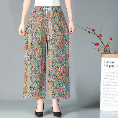 Nyári ruhák Női Szúnyogriasztó Vágott széles szárú nadrágok Simplicity Ice Silk Virágmintás Köteg Lábak Bloomers Nadrágok