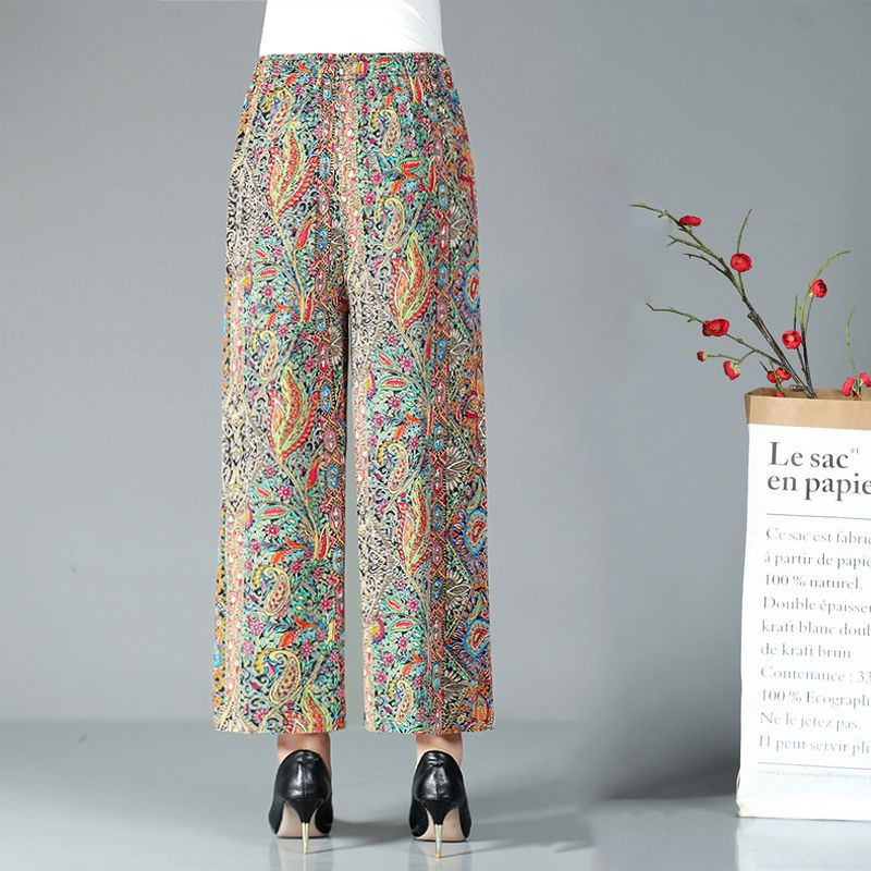 Nyári ruhák Női Szúnyogriasztó Vágott széles szárú nadrágok Simplicity Ice Silk Virágmintás Köteg Lábak Bloomers Nadrágok