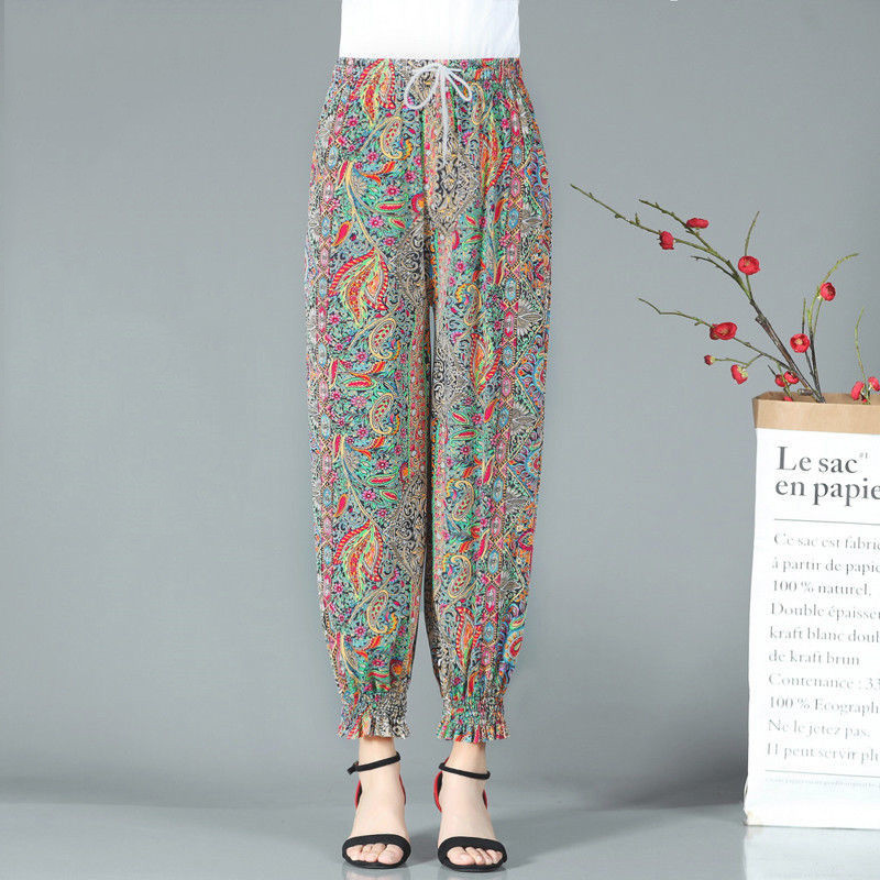 Nyári ruhák Női Szúnyogriasztó Vágott széles szárú nadrágok Simplicity Ice Silk Virágmintás Köteg Lábak Bloomers Nadrágok