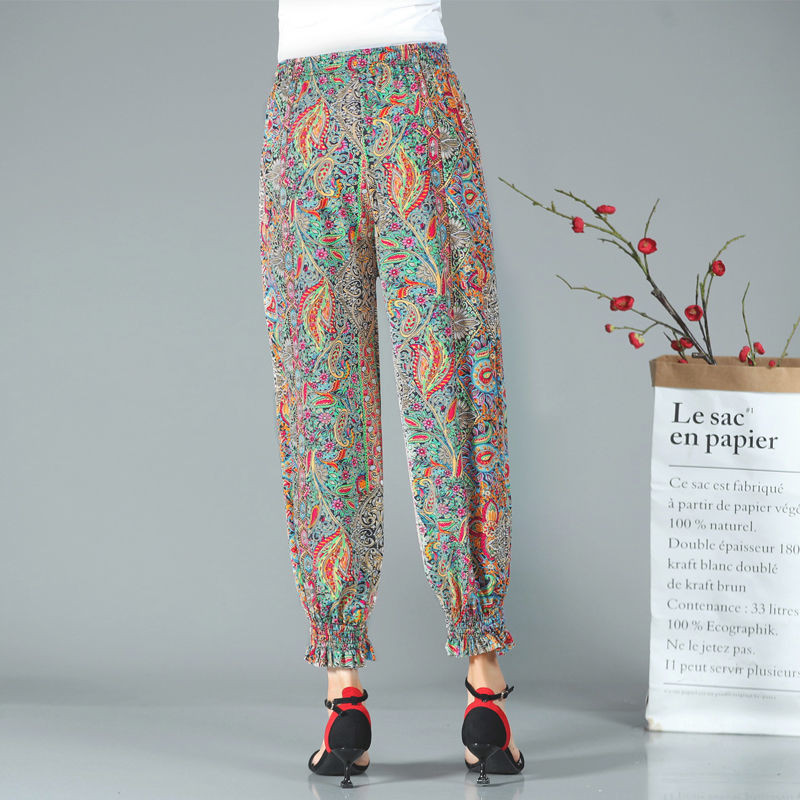 Nyári ruhák Női Szúnyogriasztó Vágott széles szárú nadrágok Simplicity Ice Silk Virágmintás Köteg Lábak Bloomers Nadrágok