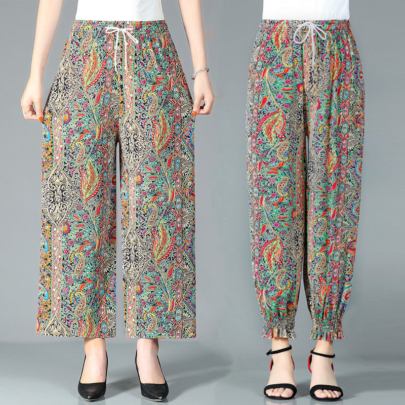 Nyári ruhák Női Szúnyogriasztó Vágott széles szárú nadrágok Simplicity Ice Silk Virágmintás Köteg Lábak Bloomers Nadrágok