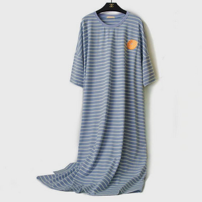 Pamut csíkos hosszú hálóing nagy méretű női rövid ujjú hálóing Otthoni ruha Alkalmi nappali otthoni ruha nyári új hálóruha