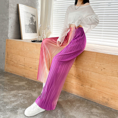 Letné jesenné široké nohavice pre ženy, ležérne elastické nohavice s vysokým pásom, 2022, nové módne voľné dlhé nohavice, skladané nohavice, ženské