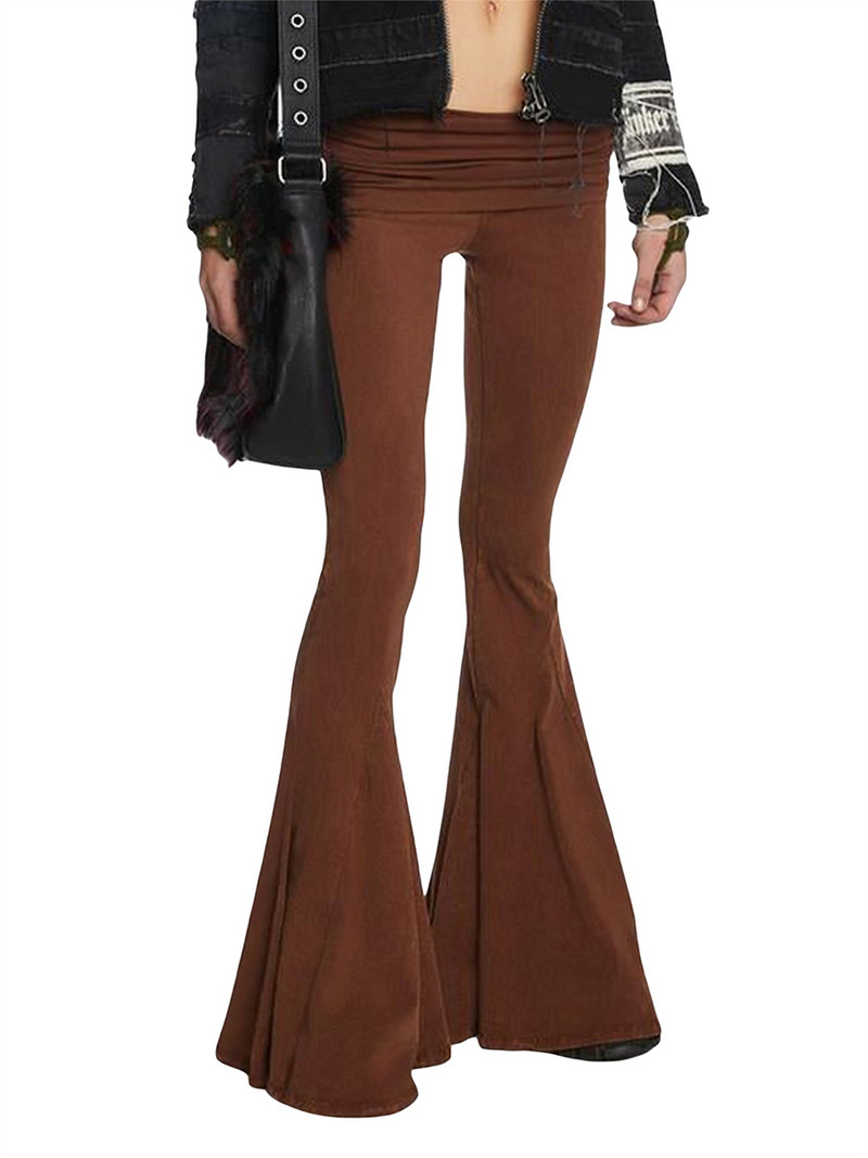 Γυναικεία Ανοιξιάτικα, Φθινοπωρινά, Slim Flared Παντελόνια Μονόχρωμα Παντελόνια με χαμηλή μέση, στενό παντελόνι με καμπάνα 2023 Streetwear