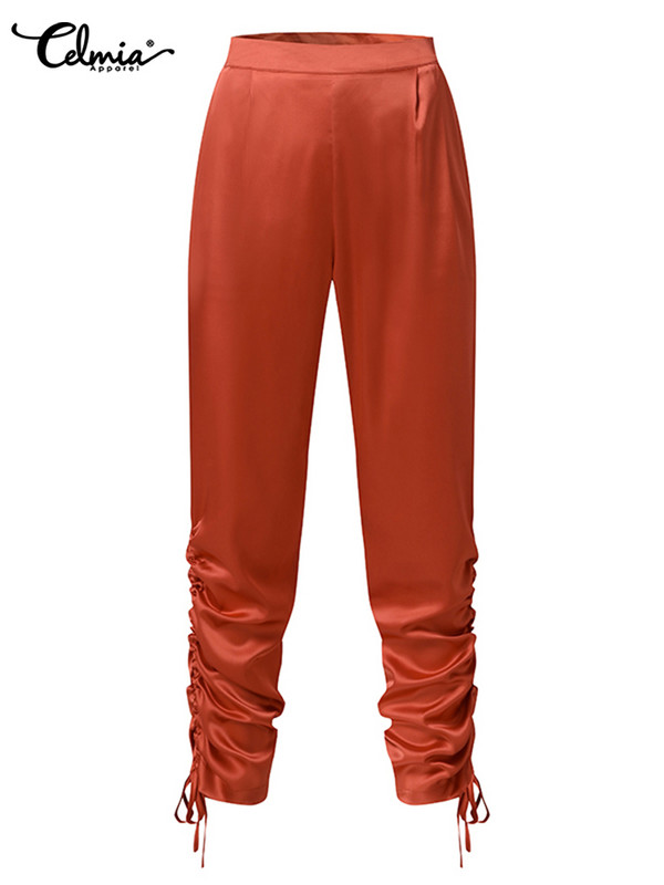 Celmia Streetwear sievietēm Pantalon Mujer potītes savilkšanas aukliņas modes elegants 2023. gada pavasara harēma bikses, satīna šauras garās bikses