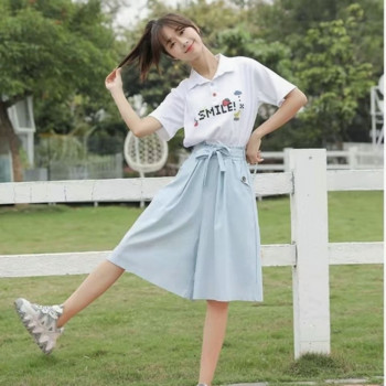 Wakamono Γυναικεία καλοκαιρινά παντελόνια Culottes με ψηλόμεσο γυναικείο φαρδύ παντελόνι Κορεατικής μόδας Μαύρα παντελόνια Γυναικεία 2022