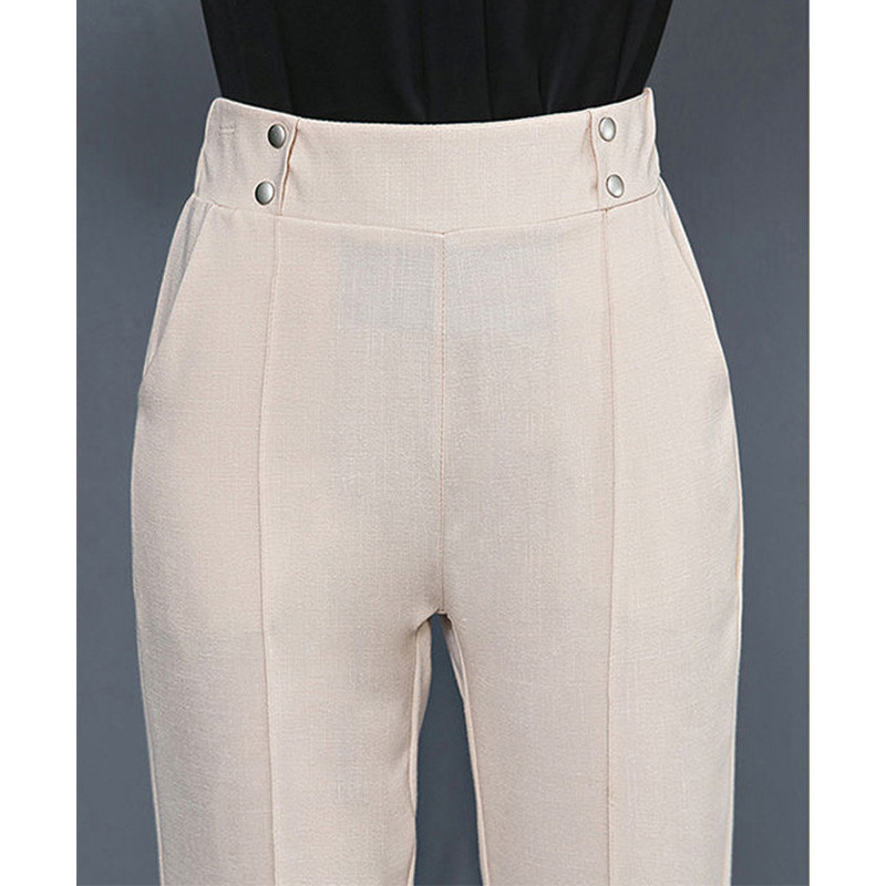 Γυναικεία Office Lady 2022 Καλοκαίρι με νέα απλικέ με κουμπιά Μόδα All-match Ελαστική ψηλόμεση βερίκοκο ίσιο παντελόνι εννέα πόντων