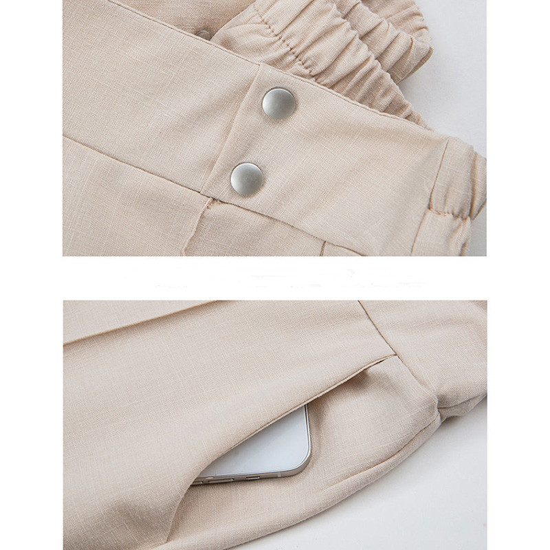 Γυναικεία Office Lady 2022 Καλοκαίρι με νέα απλικέ με κουμπιά Μόδα All-match Ελαστική ψηλόμεση βερίκοκο ίσιο παντελόνι εννέα πόντων