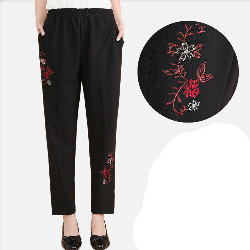 2022 tavaszi őszi vékony középkorú női nadrág nagy méretű rugalmas derékalkalmi egyenes nadrág nagymama női nadrág 5XL W111