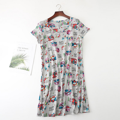 Kootud lühikeste varrukatega puuvillane öösärk, armas multifilmide trükkimine koduseks magamiskotid Naistele suures suuruses öösärgid pidžaamad magamisriided