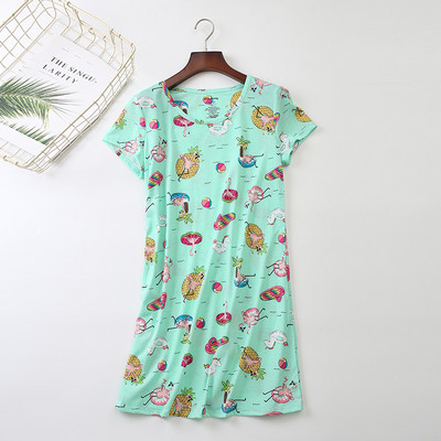 Kootud lühikeste varrukatega puuvillane öösärk, armas multifilmide trükkimine koduseks magamiskotid Naistele suures suuruses öösärgid pidžaamad magamisriided