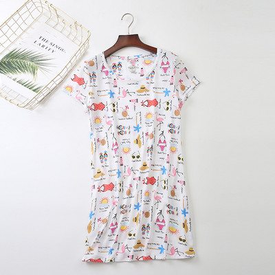 Kootud lühikeste varrukatega puuvillane öösärk, armas multifilmide trükkimine koduseks magamiskotid Naistele suures suuruses öösärgid pidžaamad magamisriided