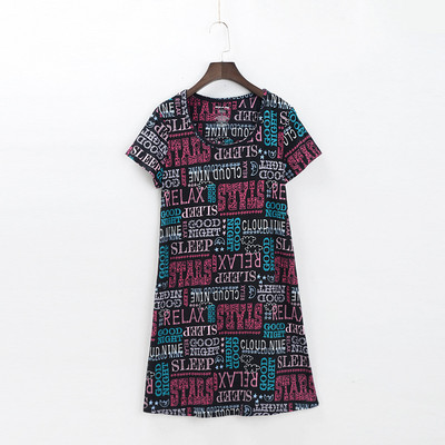 Kootud lühikeste varrukatega puuvillane öösärk, armas multifilmide trükkimine koduseks magamiskotid Naistele suures suuruses öösärgid pidžaamad magamisriided