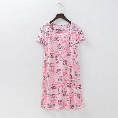 Kootud lühikeste varrukatega puuvillane öösärk, armas multifilmide trükkimine koduseks magamiskotid Naistele suures suuruses öösärgid pidžaamad magamisriided