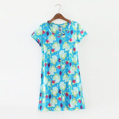 Kootud lühikeste varrukatega puuvillane öösärk, armas multifilmide trükkimine koduseks magamiskotid Naistele suures suuruses öösärgid pidžaamad magamisriided