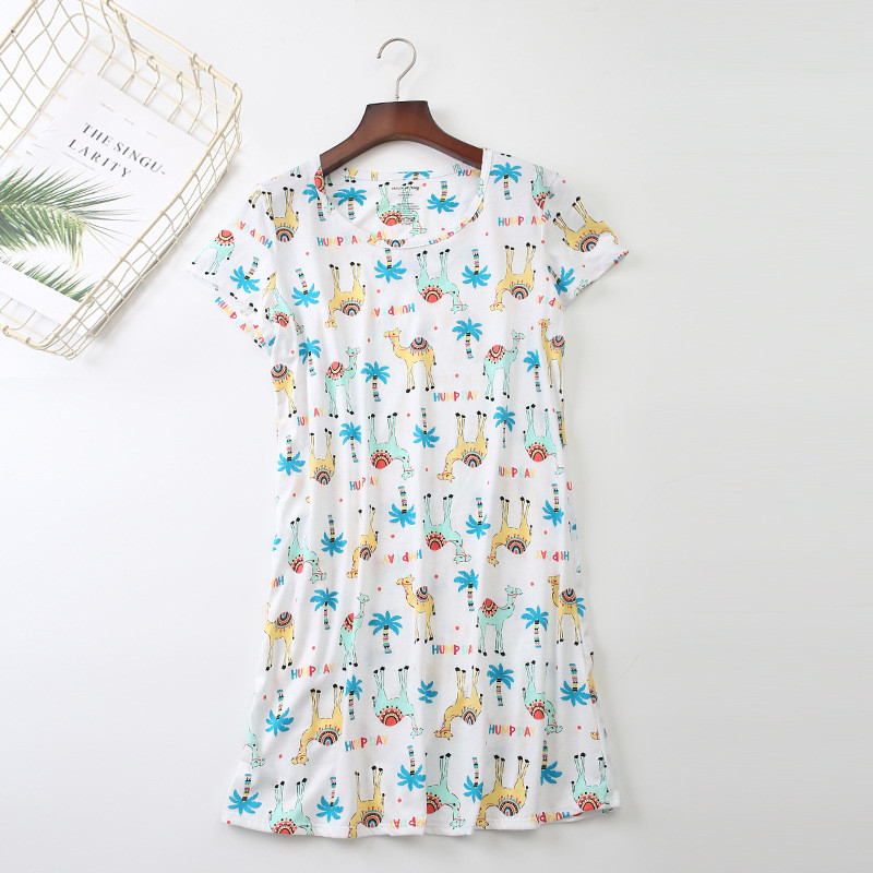 Kootud lühikeste varrukatega puuvillane öösärk, armas multifilmide trükkimine koduseks magamiskotid Naistele suures suuruses öösärgid pidžaamad magamisriided