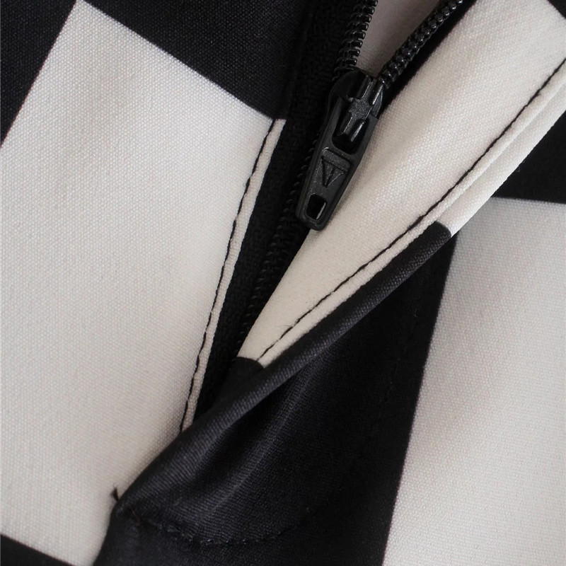 Merodi Chic Lady Κομψό Λευκό&Μαύρο καρό στάμπα Μακρύ ίσιο γυναικείο παντελόνι φθινοπωρινό casual ψηλόμεσο ζα παντελόνι