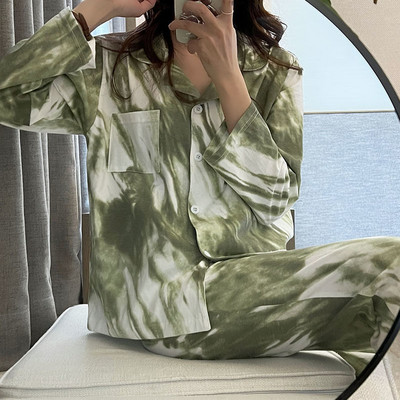 Σετ πιτζάμες Λουλούδια Φοιτητές Χαριτωμένα κοριτσίστικα Καθημερινά Απλή Ανοιξιάτικη Μοντέρνα Κορεατική Γλυκό Σχεδιαστής Αναψυχής Άνετο σε όλο το μήκος