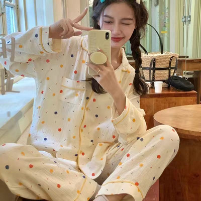 Σετ πιτζάμες Λουλούδια Φοιτητές Χαριτωμένα κοριτσίστικα Καθημερινά Απλή Ανοιξιάτικη Μοντέρνα Κορεατική Γλυκό Σχεδιαστής Αναψυχής Άνετο σε όλο το μήκος