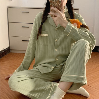 Σετ πιτζάμες Λουλούδια Φοιτητές Χαριτωμένα κοριτσίστικα Καθημερινά Απλή Ανοιξιάτικη Μοντέρνα Κορεατική Γλυκό Σχεδιαστής Αναψυχής Άνετο σε όλο το μήκος