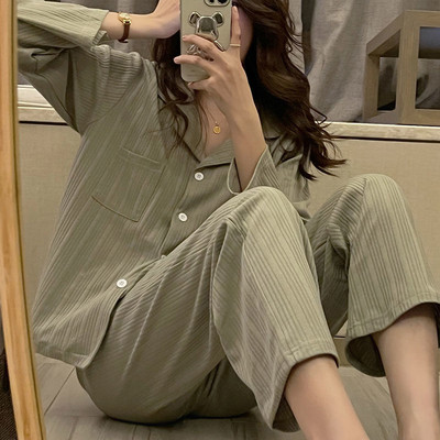 Σετ πιτζάμες Λουλούδια Φοιτητές Χαριτωμένα κοριτσίστικα Καθημερινά Απλή Ανοιξιάτικη Μοντέρνα Κορεατική Γλυκό Σχεδιαστής Αναψυχής Άνετο σε όλο το μήκος