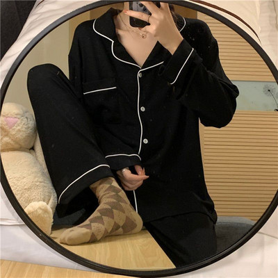 Σετ πιτζάμες Λουλούδια Φοιτητές Χαριτωμένα κοριτσίστικα Καθημερινά Απλή Ανοιξιάτικη Μοντέρνα Κορεατική Γλυκό Σχεδιαστής Αναψυχής Άνετο σε όλο το μήκος