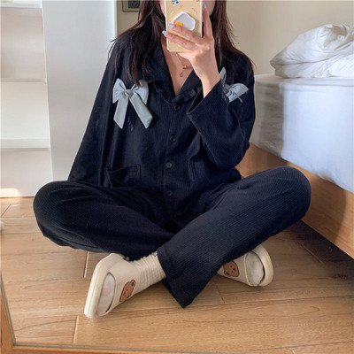 Σετ πιτζάμες Λουλούδια Φοιτητές Χαριτωμένα κοριτσίστικα Καθημερινά Απλή Ανοιξιάτικη Μοντέρνα Κορεατική Γλυκό Σχεδιαστής Αναψυχής Άνετο σε όλο το μήκος