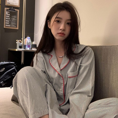 Pizsama szettek Női Diák egyszerű Ulzzang hálóruha Divatos nyomtatás Szép, légáteresztő hosszú ujjú női otthoni ruha Alkalmi Lounge Chic