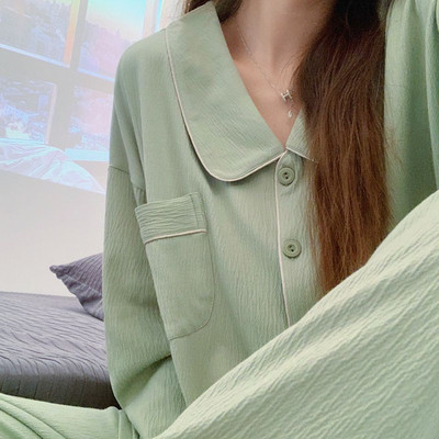 Pizsama szettek Női Diák egyszerű Ulzzang hálóruha Divatos nyomtatás Szép, légáteresztő hosszú ujjú női otthoni ruha Alkalmi Lounge Chic