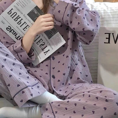 Pizsama szettek Női Diák egyszerű Ulzzang hálóruha Divatos nyomtatás Szép, légáteresztő hosszú ujjú női otthoni ruha Alkalmi Lounge Chic